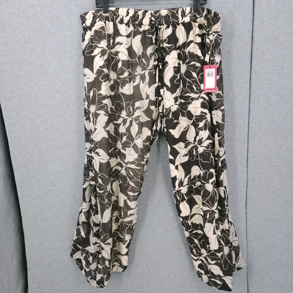 Vince Camuto Floral Print‎ Drawstring Fresh Tropics Black Pants Womens Size 1X